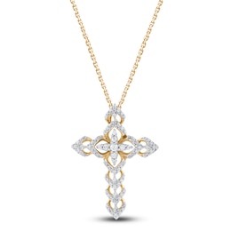 Diamond Cross Necklace 1/4 ct tw Round 14K Yellow Gold 18&quot;