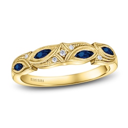 Kirk Kara Natural Blue Sapphire Anniversary Band Diamond Accents 18K Yellow Gold