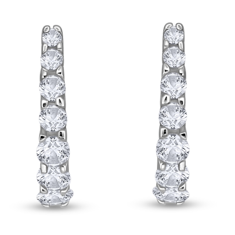 Main Image 1 of Diamond Hoop Earrings 1 ct tw Round 14K White Gold