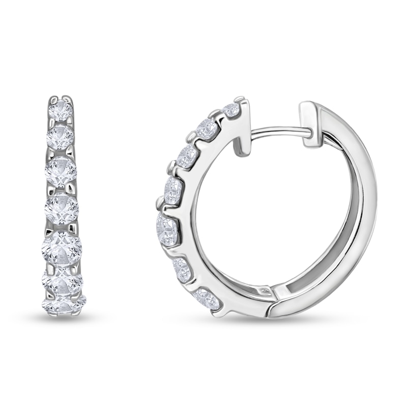 Main Image 2 of Diamond Hoop Earrings 1 ct tw Round 14K White Gold