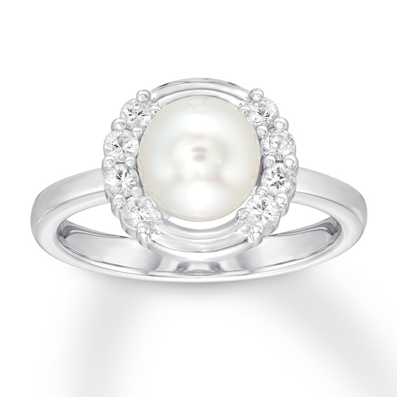 Cultured Pearl Ring Lab-Created White Sapphires Sterling ...