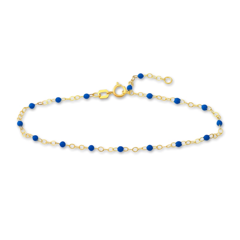 Main Image 1 of Bead Bracelet Blue Enamel 14K Yellow Gold 7.5&quot;