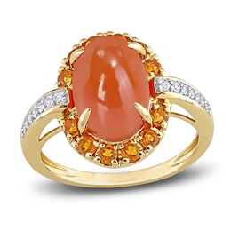 Natural Orange Moonstone & Natural Citrine Ring 1/10 ct tw Round 14K Yellow Gold
