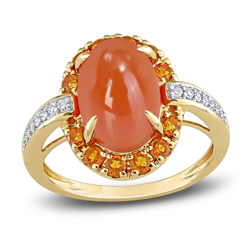 Natural Orange Moonstone & Natural Citrine Ring 1/10 ct tw Round 14K Yellow Gold