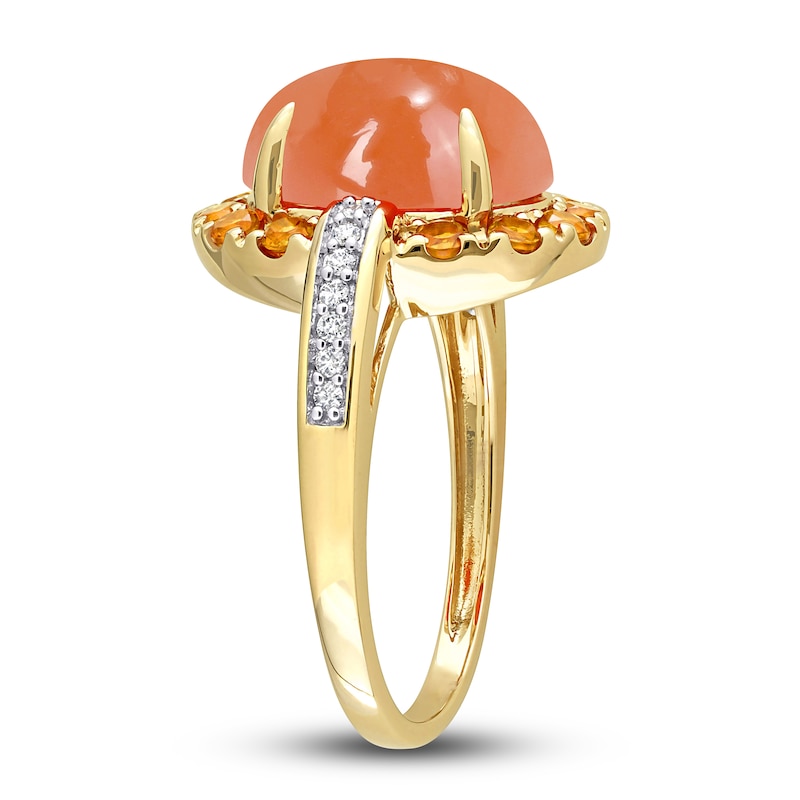 Natural Orange Moonstone & Natural Citrine Ring 1/10 ct tw Round 14K Yellow Gold