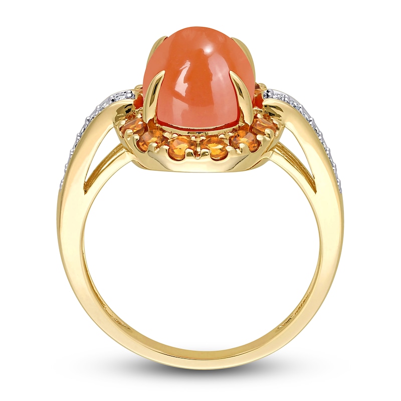 Natural Orange Moonstone & Natural Citrine Ring 1/10 ct tw Round 14K Yellow Gold