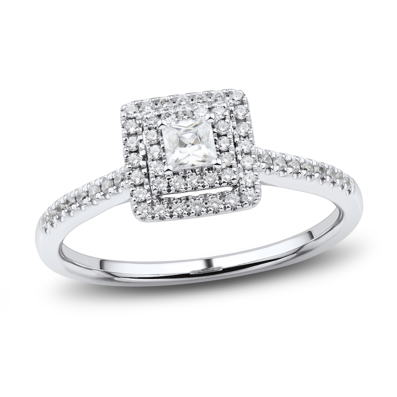 Main Image 1 of Diamond Engagement Ring 1/3 ct tw Princess/Round 14K White Gold