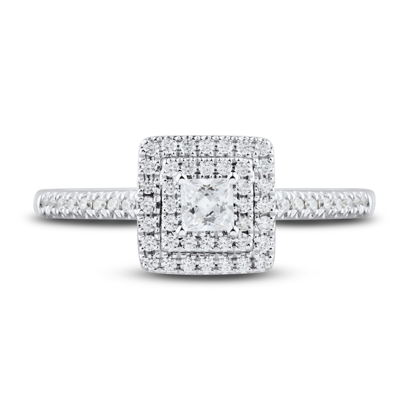 Main Image 3 of Diamond Engagement Ring 1/3 ct tw Princess/Round 14K White Gold