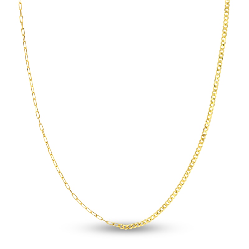 Solid Paperclip & Curb Chain Necklace 14K Yellow Gold 20"