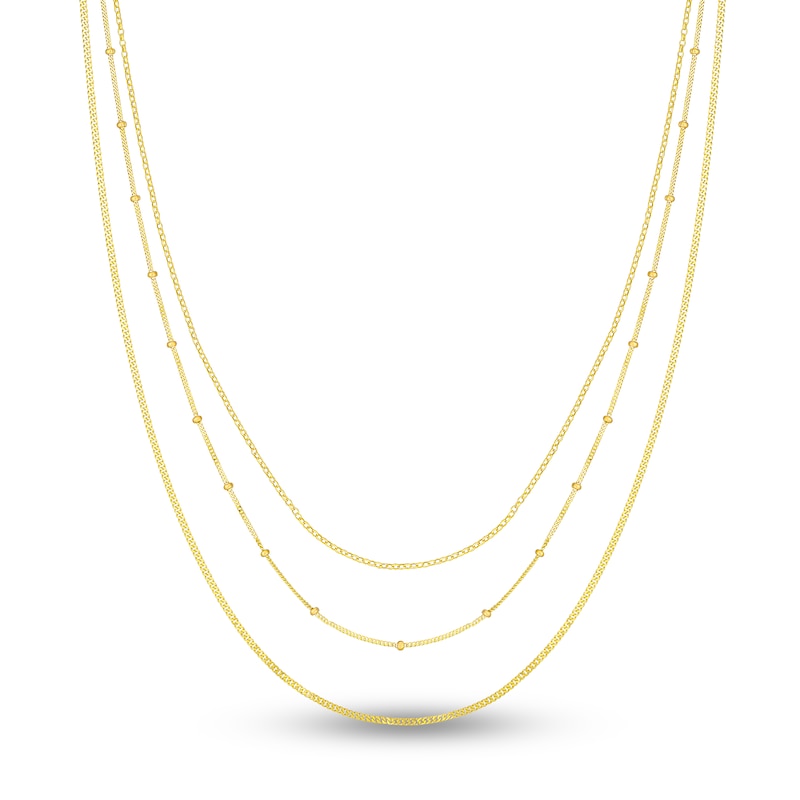 Bead, Rolo & Curb Chain Necklace 14K Yellow Gold 18"