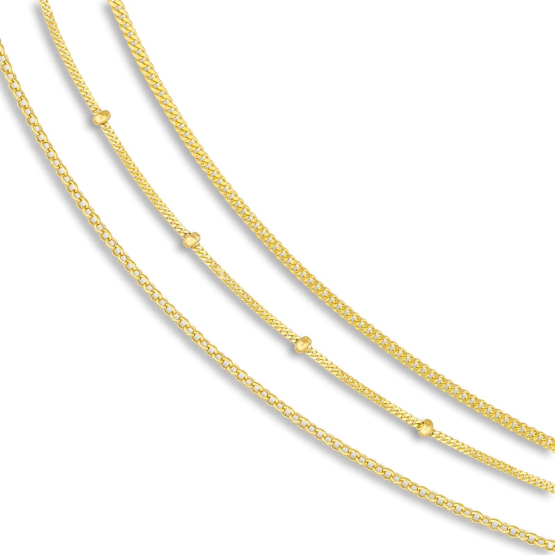 Bead, Rolo & Curb Chain Necklace 14K Yellow Gold 18"