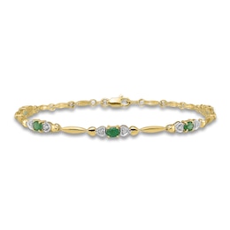 Natural Emerald Bracelet Diamond Accents 14K Yellow Gold