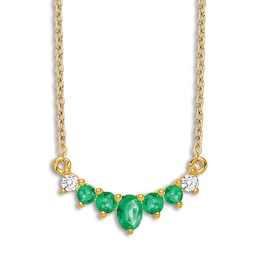 Natural Emerald Necklace 1/15 ct tw Diamonds 14K Yellow Gold 18&quot;