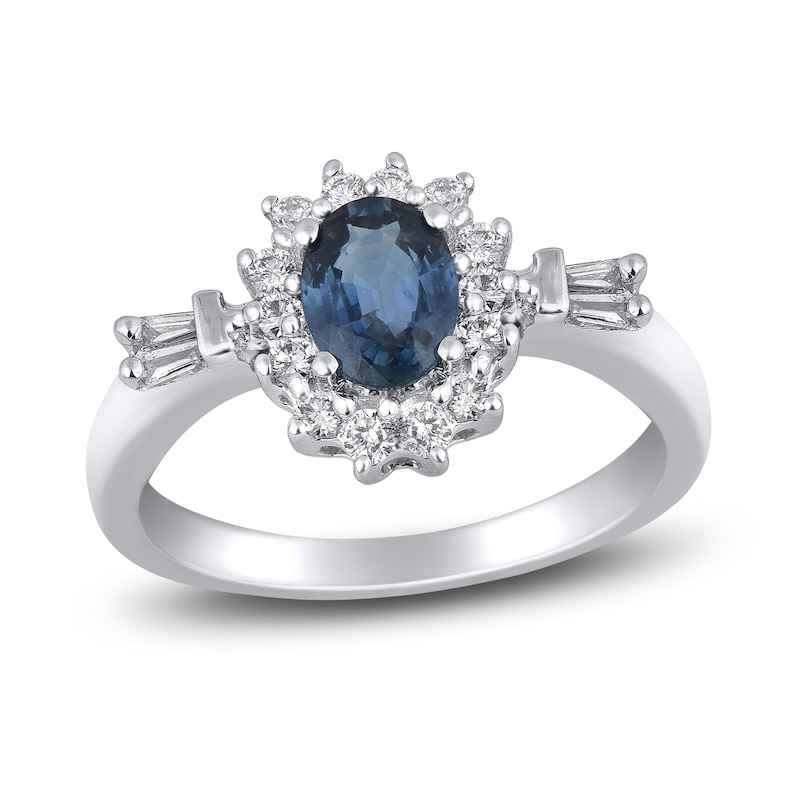 Natural Blue Sapphire Ring 1/3 ct tw Diamonds 14K White Gold