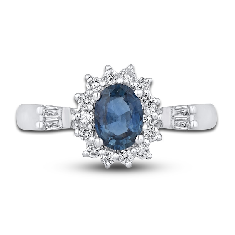 Natural Blue Sapphire Ring 1/3 ct tw Diamonds 14K White Gold