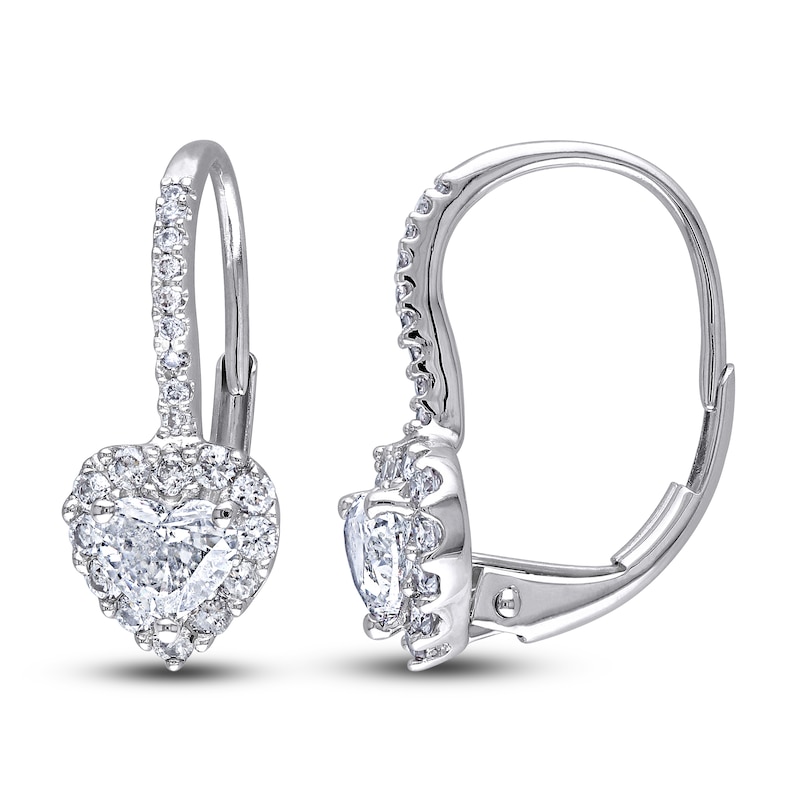 Main Image 1 of Diamond Heart Earrings 1 ct tw Heart/Round 14K White Gold