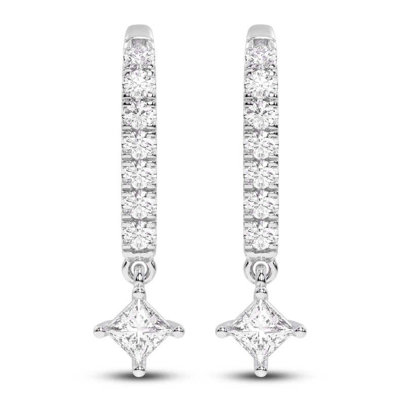 Main Image 1 of Diamond Drop Earrings 5/8 ct tw Princess/Round 14K White Gold