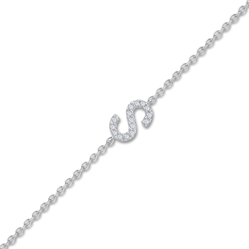 Main Image 2 of Diamond Initial S Bracelet 1/20 ct tw Round 14K White Gold 7"