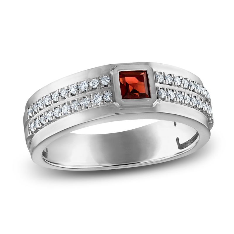 Main Image 1 of Men's Natural Garnet Anniversary Band 1/4 ct tw Diamonds 14K White Gold