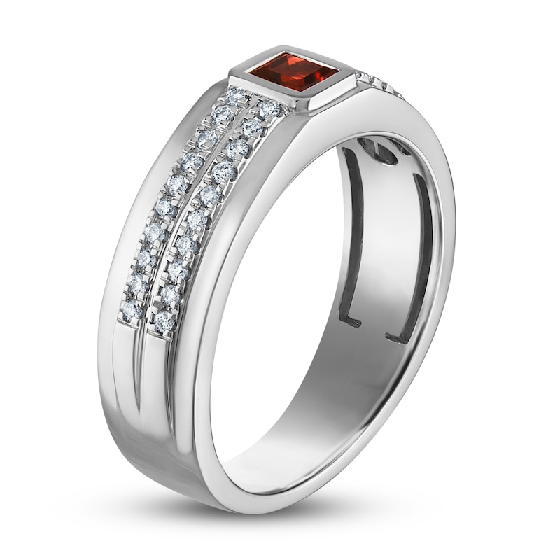 Main Image 2 of Men's Natural Garnet Anniversary Band 1/4 ct tw Diamonds 14K White Gold