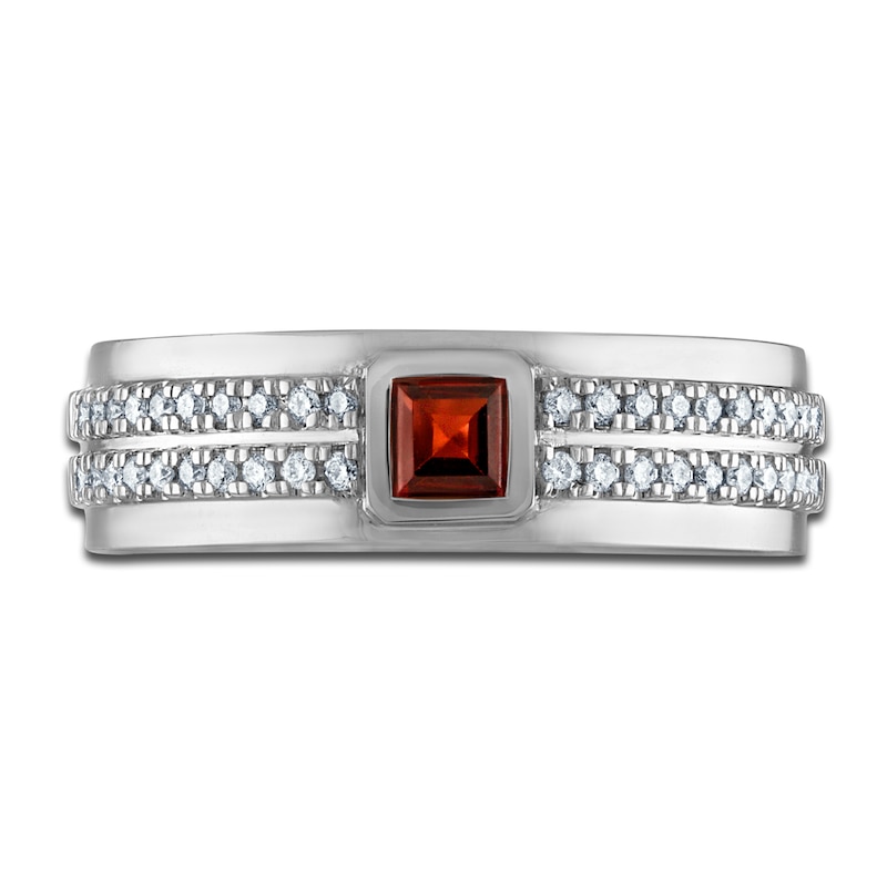 Main Image 3 of Men's Natural Garnet Anniversary Band 1/4 ct tw Diamonds 14K White Gold