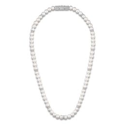 1933 by Esquire Men's Freshwater Cultured Pearl & Natural White Topaz Necklace Sterling Silver 22&quot;