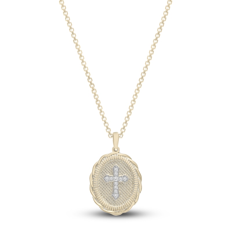 Main Image 1 of Men's Diamond Cross Pendant Necklace 1/10 ct tw Round 14K Yellow Gold 22&quot;