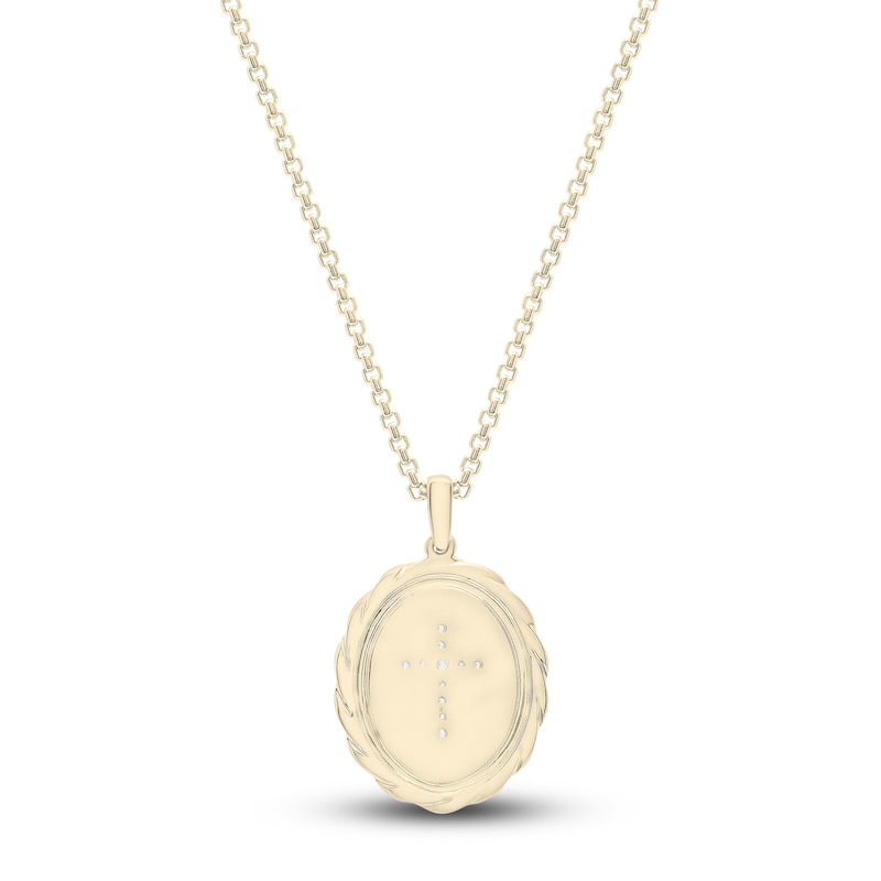 Main Image 3 of Men's Diamond Cross Pendant Necklace 1/10 ct tw Round 14K Yellow Gold 22&quot;