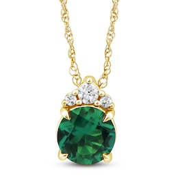Round-Cut Lab-Created Emerald & Diamond Pendant Necklace 1/20 ct tw 10K Yellow Gold