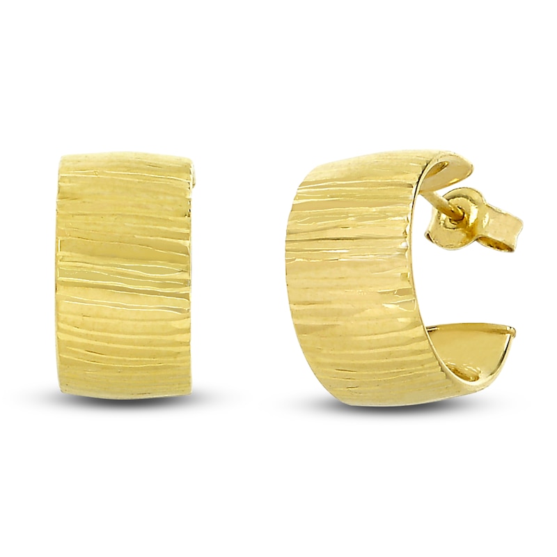 Main Image 2 of Diamond-Cut Huggie Hoop Earrings 14K Yellow Gold 8mm