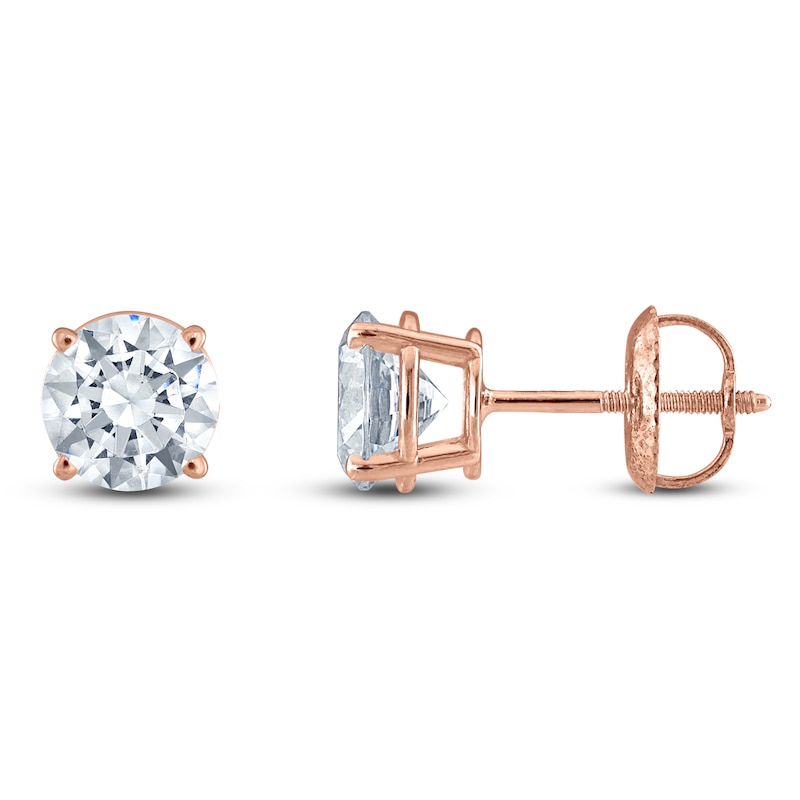 Round-Cut Lab-Created Diamond Solitaire Stud Earrings / ct tw 14K Rose Gold (F/SI2