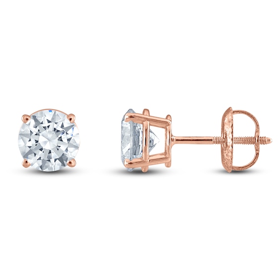 Certified Round-Cut Diamond Solitaire Stud Earrings 3 ct tw 14K Rose Gold (I/I1)