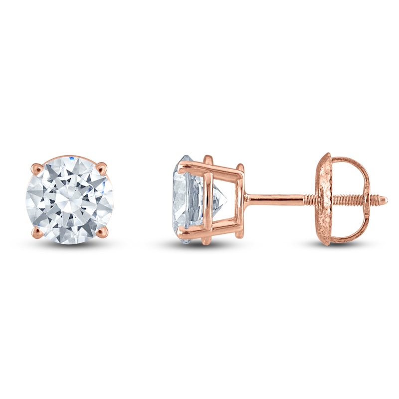 Certified Round-Cut Diamond Solitaire Stud Earrings ct tw 14K Rose Gold (I/I1