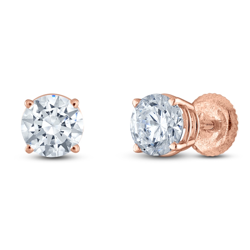 Main Image 2 of Certified Round-Cut Diamond Solitaire Stud Earrings 3 ct tw 14K Rose Gold (I/I1)