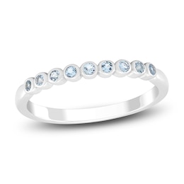 Natural Swiss Blue Topaz Bezel Stackable Ring 10K White Gold