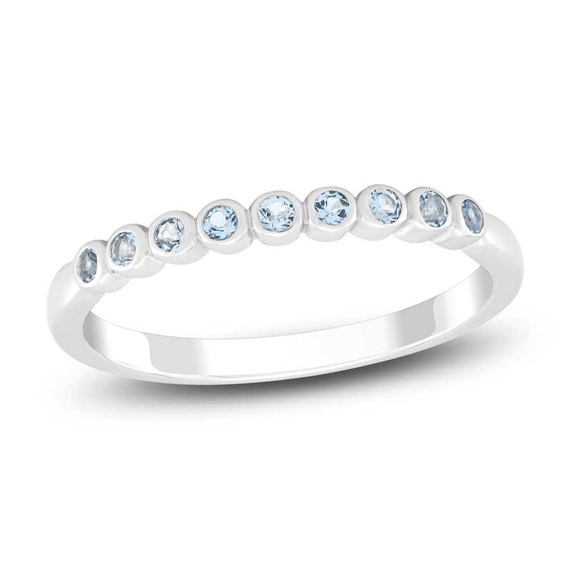 Main Image 1 of Natural Swiss Blue Topaz Bezel Stackable Ring 10K White Gold