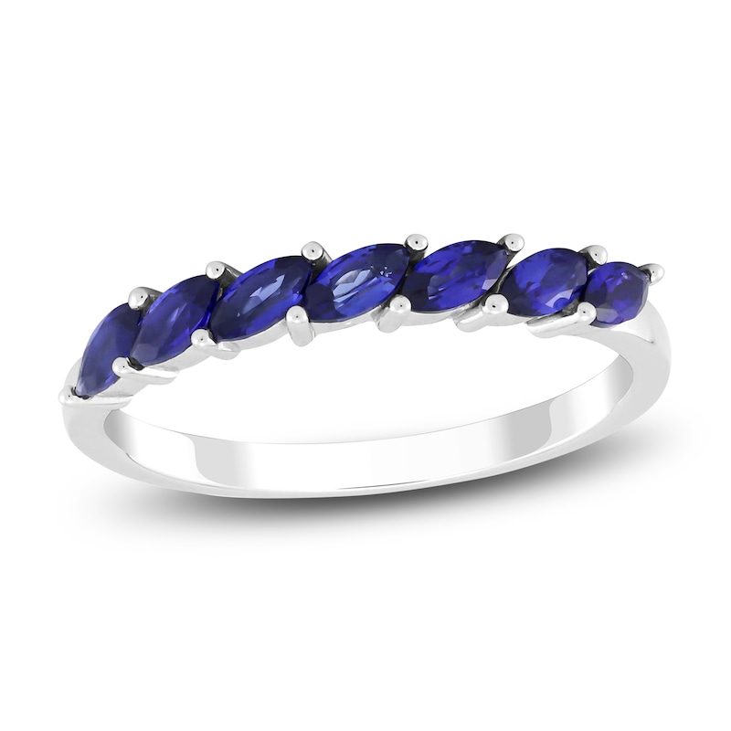 Main Image 1 of Marquise-Cut Ceylon Lab-Created Sapphire Stackable Ring 10K White Gold