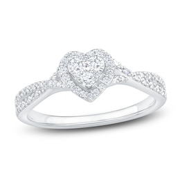 Multi-Diamond Heart Halo Promise Ring 1/5 ct tw 10K White Gold