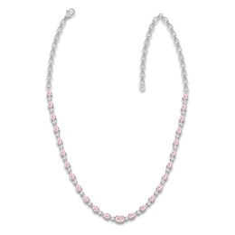 Multi-Shape Pink & White Lab-Created Diamond Necklace 15 ct tw 14K White Gold 18.5&quot;