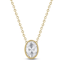 Oval-Cut Lab-Created Diamond Bezel-Set Solitaire Necklace 1 ct tw 18K Yellow Gold 18&quot; (F/VS2)