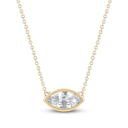 Marquise-Cut Lab-Created Diamond Bezel-Set Solitaire Necklace 1 ct tw 18K Yellow Gold 18&quot; (F/VS2)