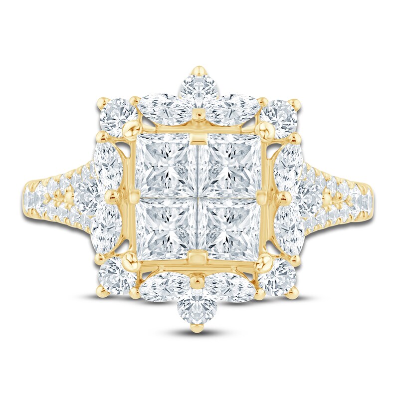 Main Image 3 of Pnina Tornai Princess-Cut Quad Diamond Halo Engagement Ring 2-1/3 ct tw 14K Yellow Gold