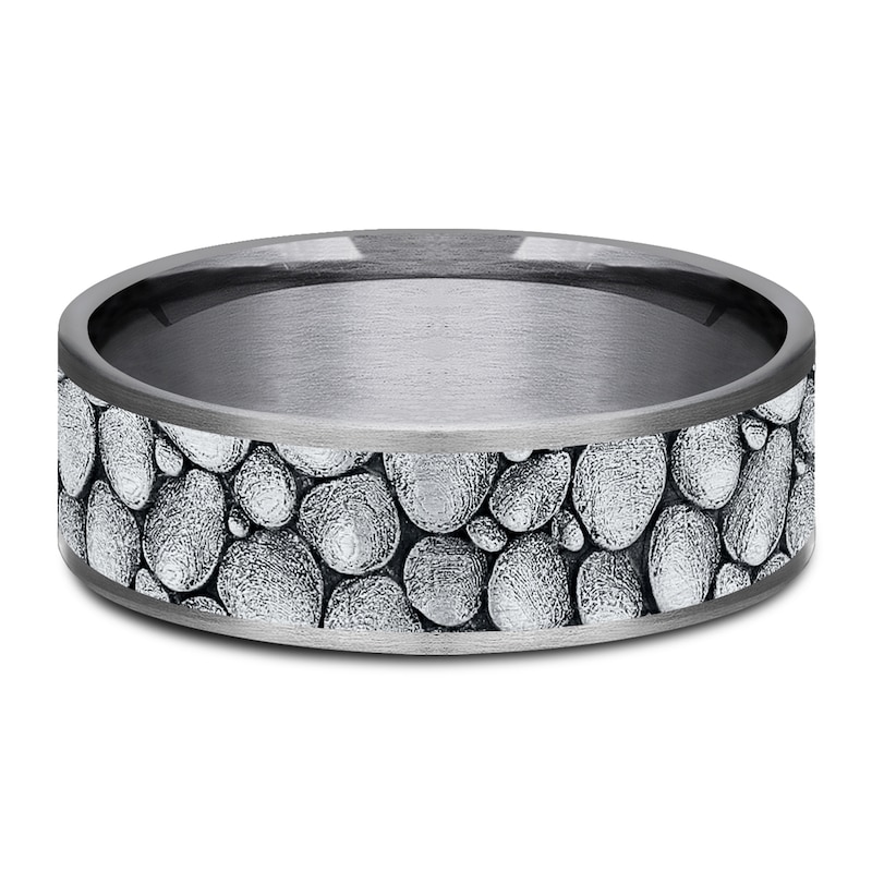 Main Image 3 of Men's Rock Pattern Comfort-Fit Wedding Band 7.5mm Matte Tantalum & 14K White Gold