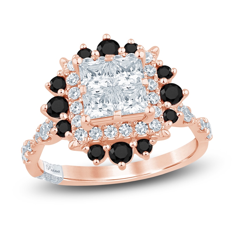 Pnina Tornai Princess-Cut Quad White Diamond & Black Diamond Halo Engagement Ring 1-3/4 ct tw 14K Rose Gold