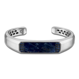 1933 by Esquire Men's Natural Sodalite & Blue Sapphire Cuff Bracelet Sterling Silver