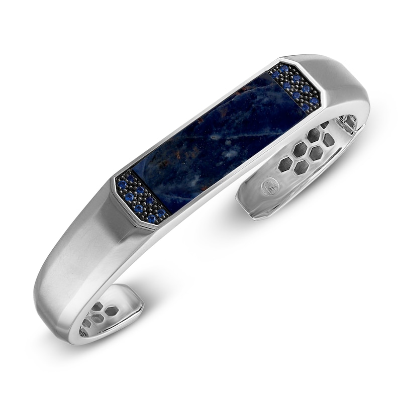 Main Image 2 of 1933 by Esquire Men's Natural Sodalite & Blue Sapphire Cuff Bracelet Sterling Silver