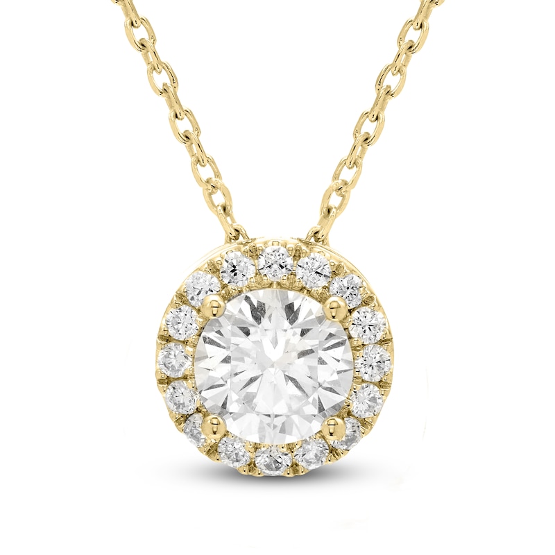 Main Image 1 of Brilliant Moments Diamond Halo Necklace 1 ct tw 14K Yellow Gold 18