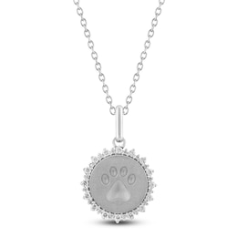 Diamond Paw Print Medallion Necklace 1/4 ct tw Sterling Silver 18&quot;