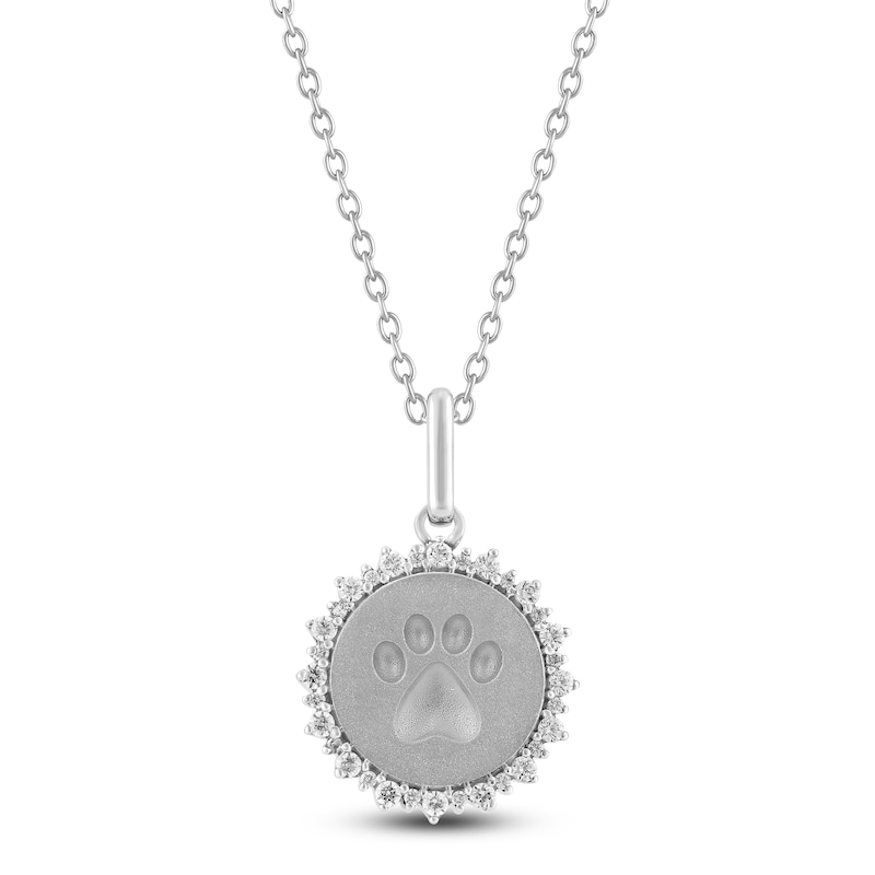 Main Image 1 of Diamond Paw Print Medallion Necklace 1/4 ct tw Sterling Silver 18&quot;