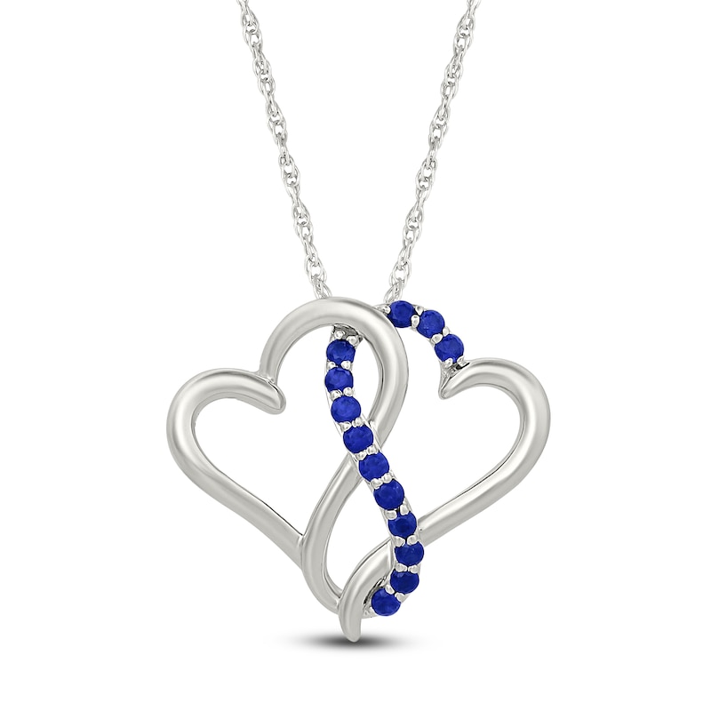 Main Image 1 of Blue Lab-Created Sapphire Entwined Hearts Necklace Sterling Silver 18&quot;